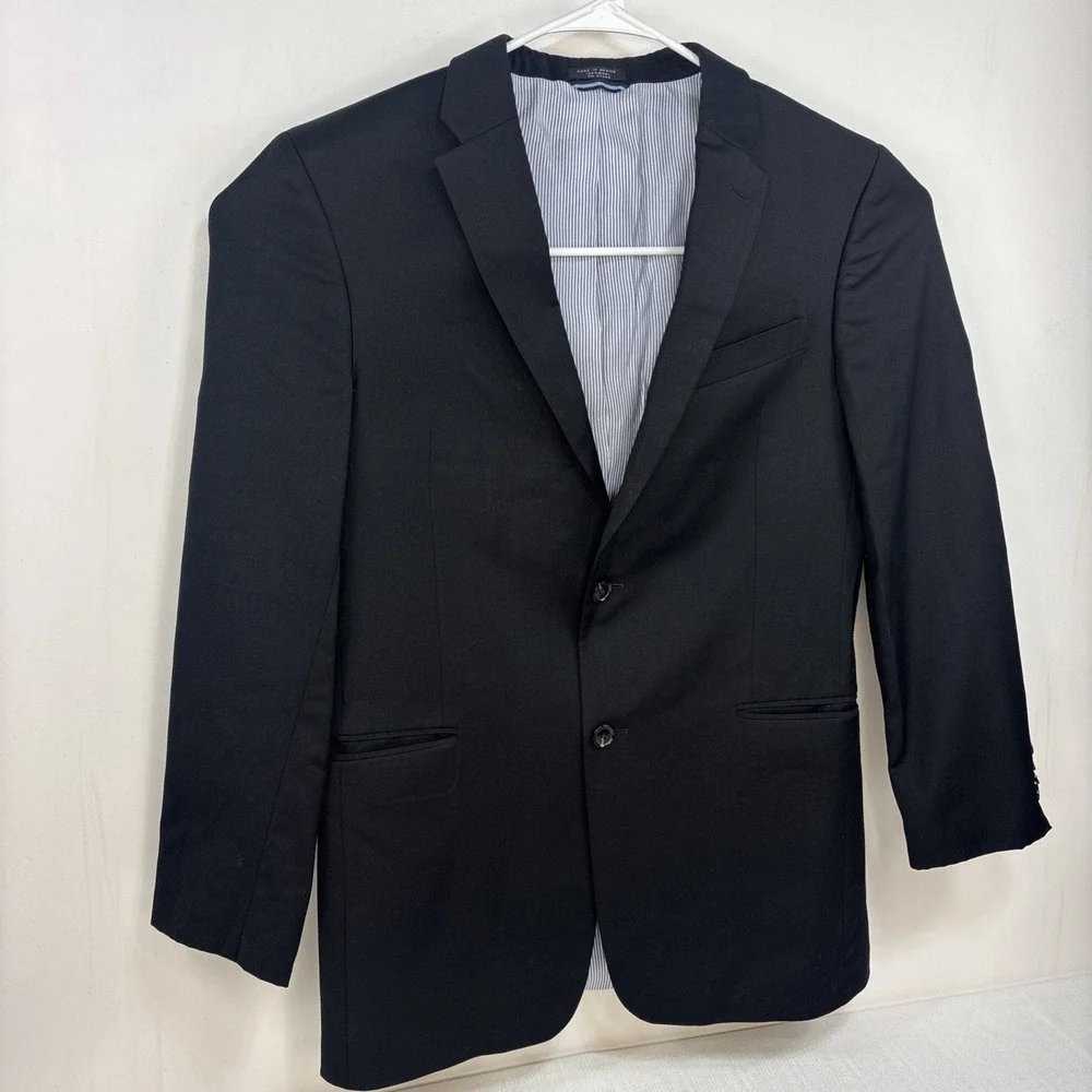 Tommy Hilfiger Suit Jacket Mens Size 40L Black 100%‎ Wool Blazer Sports Coat